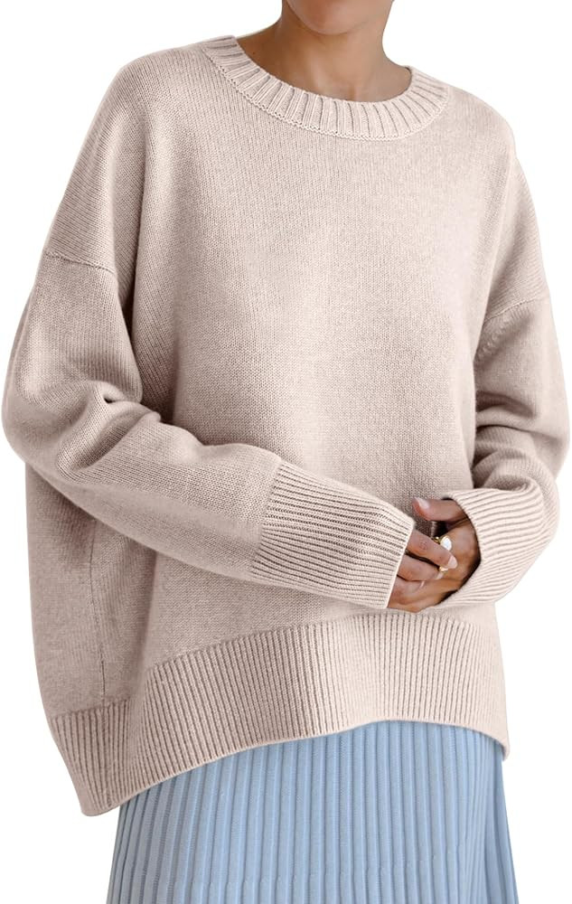 Women's Oversized Sweaters Crewneck Knitted Pullover Sweater Long Sleeve Casual Top 2024 Fall Win... | Amazon (US)