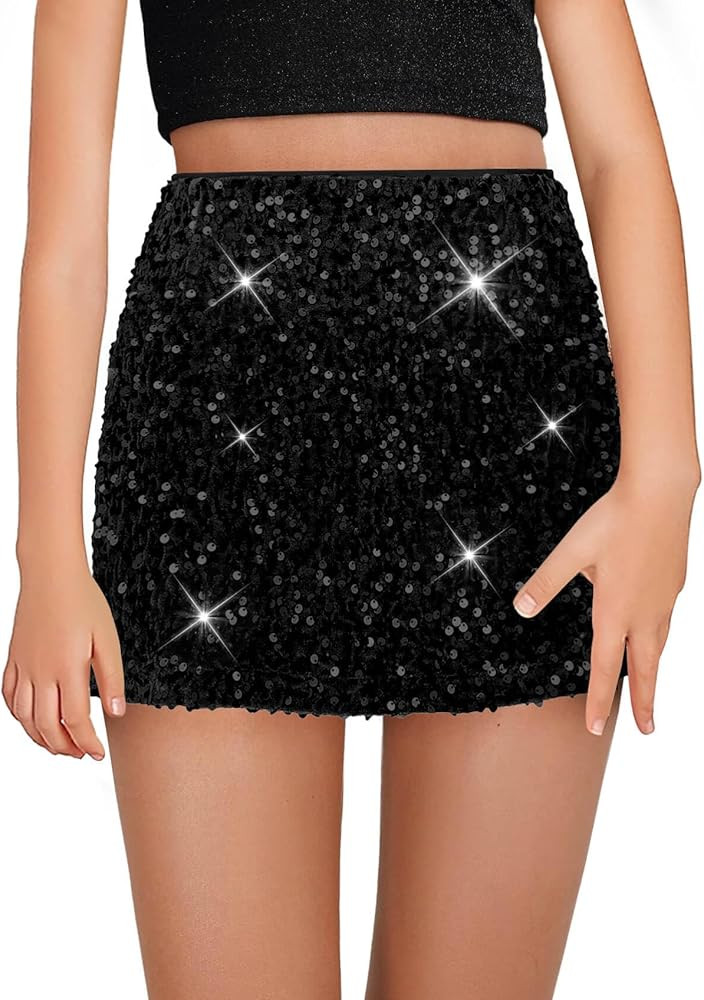 Girls Sequin Skirt Kids Fashion High Waisted Sparkle Glitter Party Short Dress Mini Skirts 5-14 Y... | Amazon (US)