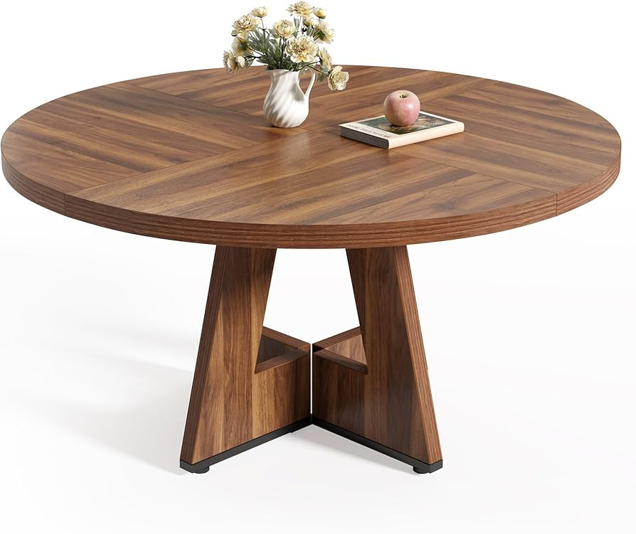 Little Tree Round Dining Table for 4-6 People, 47 Inches Dining Room Table with Wooden Pedestal B... | Amazon (US)