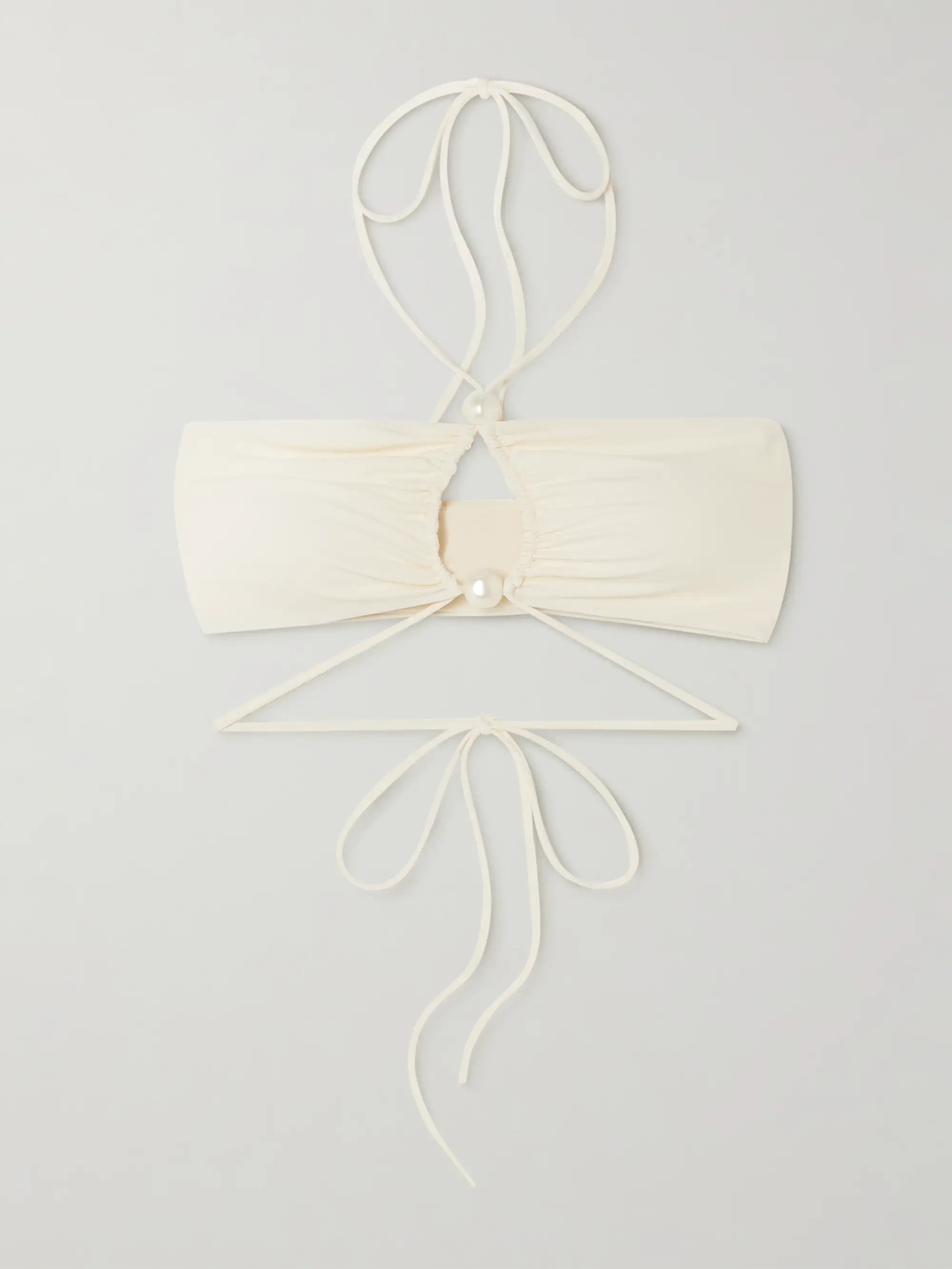 Cutout faux pearl-embellished halterneck bikini top | NET-A-PORTER (US)