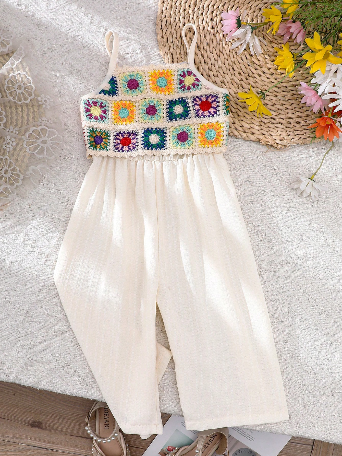 Baby Girl Spring/Summer Cute & Casual 3D Crochet Sleeveless Jumpsuit For Vacations | SHEIN
