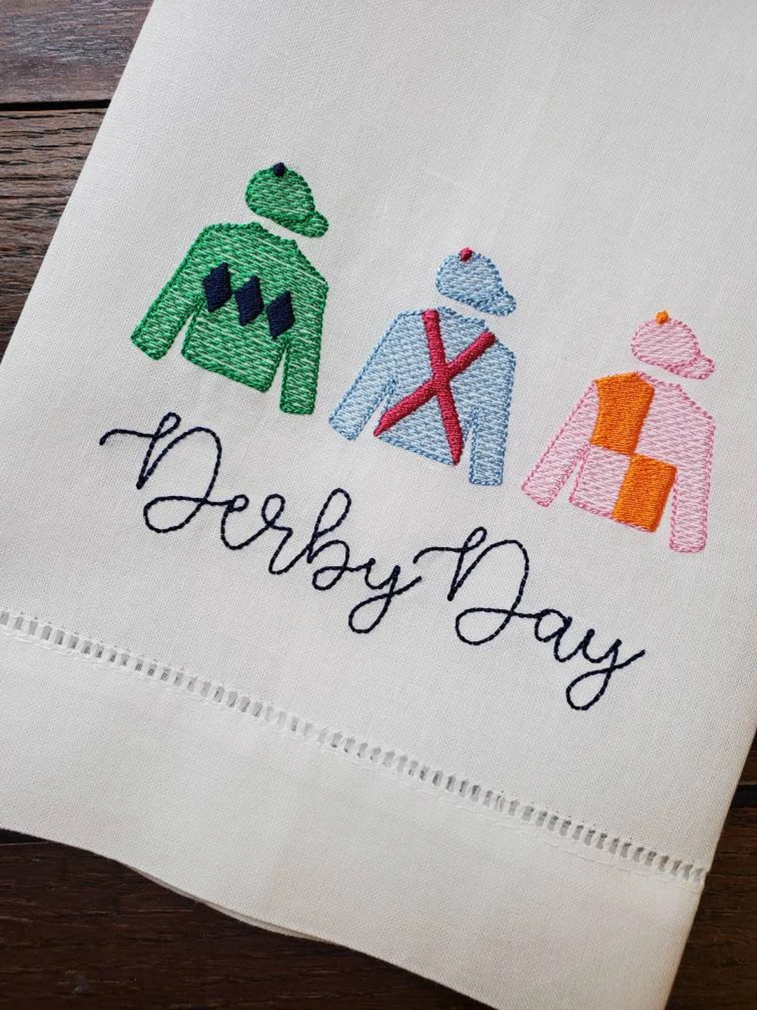 Embroidered Derby Themed Linen Guest Towel ~ Derby Party Decor ~ Jockey Silks Towel ~ Hemstitched... | Etsy (US)
