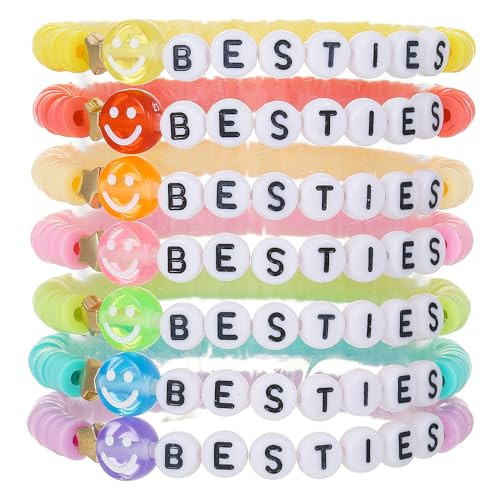 RINTOLER Friendship Bracelets for Women - Heishi Surfer Colorful Smile Evil Eye Clay Beaded Stretch Bracelets Elastic Layering - Stackable Boho Disc Y2K Aesthetic Summer Jewelry Set. (Besties Bracelets 7pc) | Amazon (US)