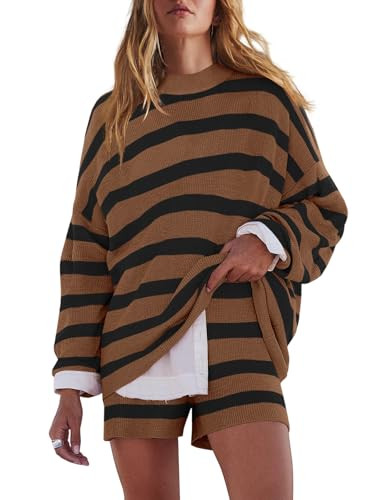 LAMISSCHE Womens Oversized Lounge Sets 2 Piece Outfits Striped Matching Pajama Set Long Sleeve Sw... | Amazon (US)