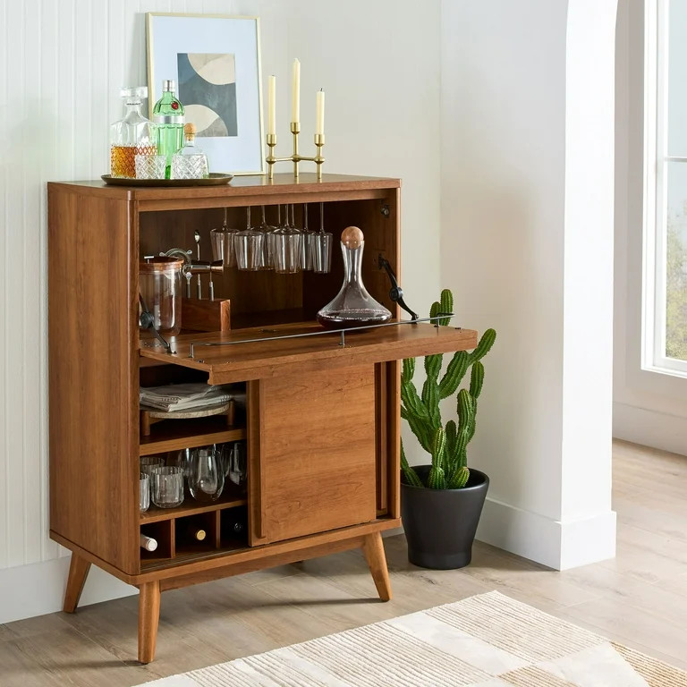 Better Homes & Gardens Greyson Bar Cabinet, Acorn Finish | Walmart (US)