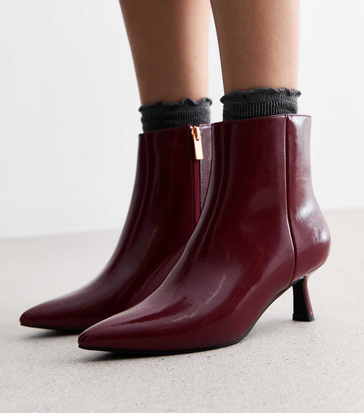 Burgundy PU Kitten Heel Pointed Toe Ankle Boots | New Look | New Look (UK)