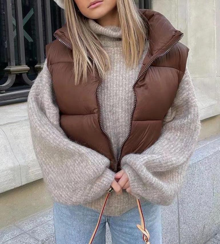 Women’s Crop Puffer Vest Sleeveless Lightweight Down Jacket Quilted Solid Color Outwear Padded Winte | Amazon (US)