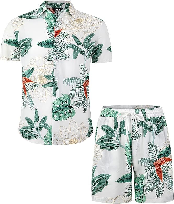 Atwfo Men's Hawaiian Shirts Casual Button-Down Short Sleeve Printed Shorts Summer Beach Tropical Haw | Amazon (US)