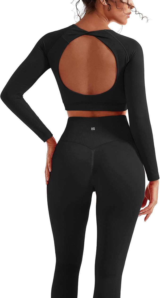 SUUKSESS Women 2 Piece Open Back Seamless Workout Sets Scrunch Booty Gym Leggings Built in Bra Cr... | Amazon (US)