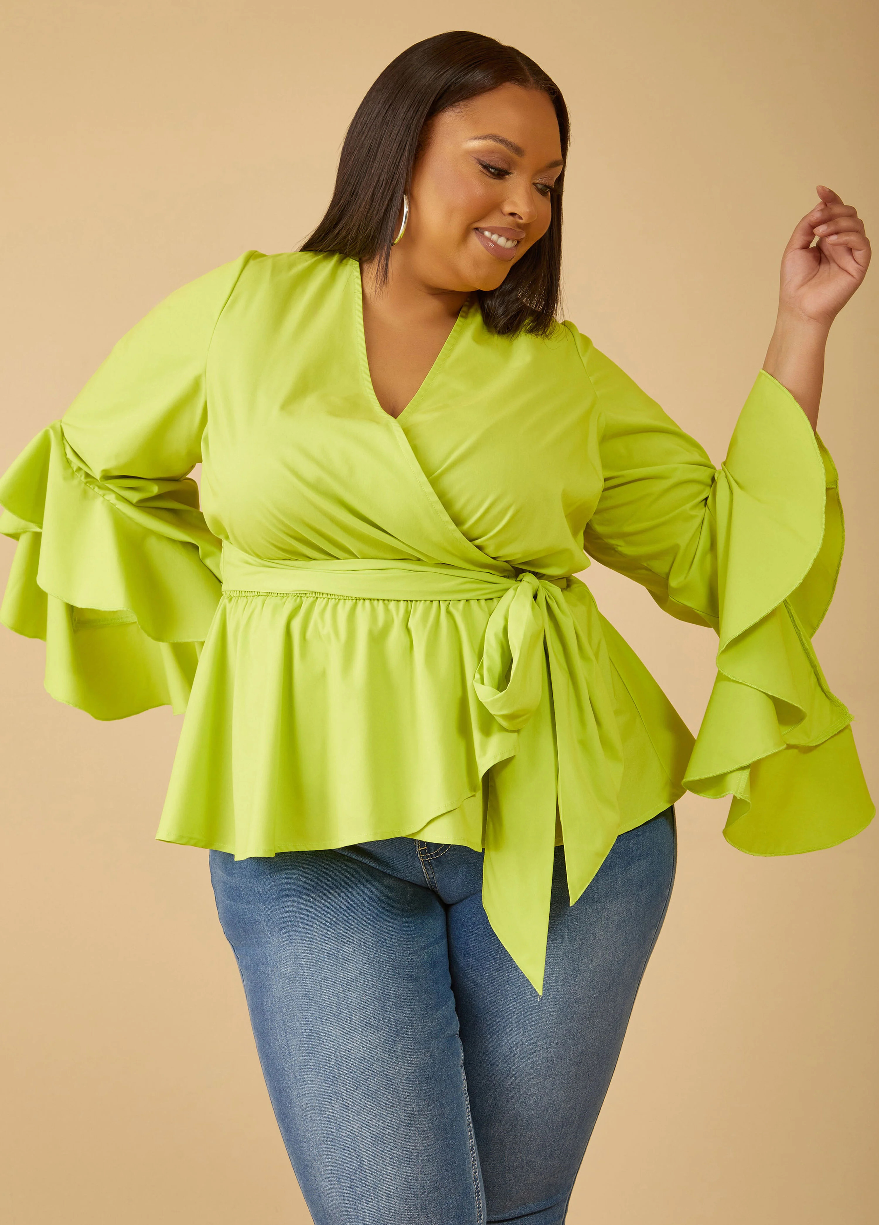 Ruffled Faux Wrap Blouse | Ashley Stewart