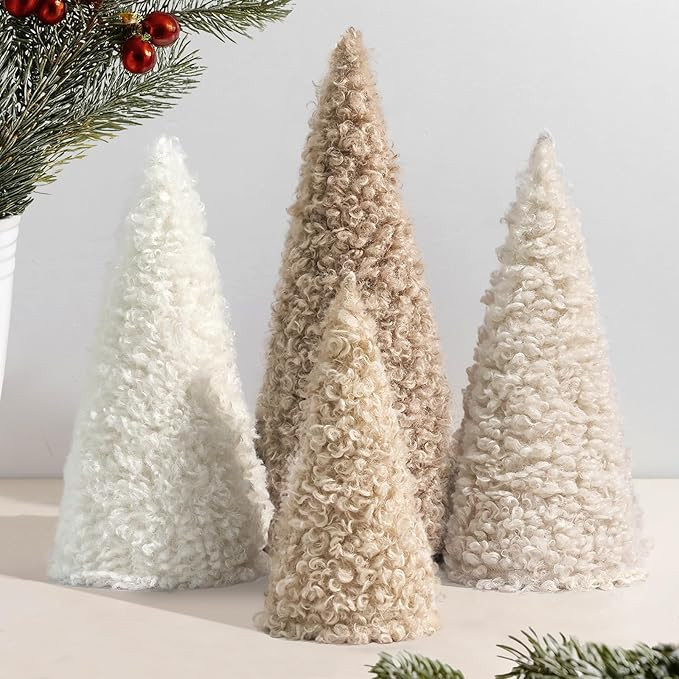 Christmas Cone Trees, 4Pcs Wool Plush Fur Surface Christmas Cones Decoration Tree, Christmas Tabl... | Amazon (US)