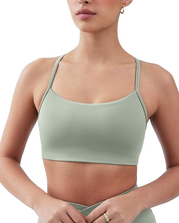 Yoga Racerback Bras for Women - Buttery Soft Low Support Scoop Neck Y-Back Thin Strap Sports Bra ... | Amazon (US)
