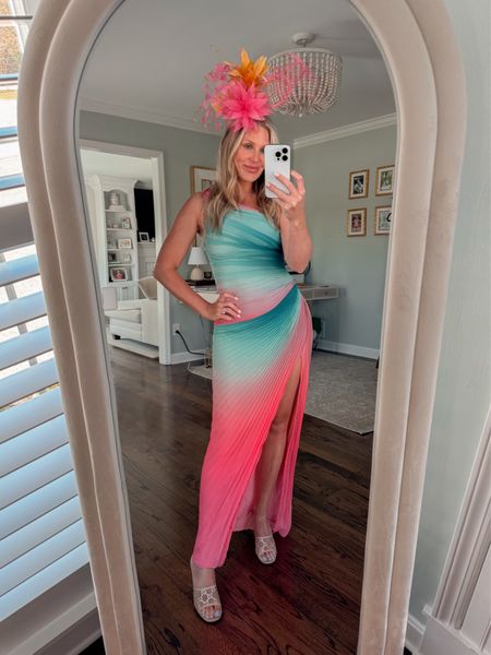 Kentucky derby outfit idea. Adore this ombré dress, the colors are so fun and the fit is very flattering! Wearing a small. Fascinator is Fascinated Designs  

#LTKstyletip #LTKparties #LTKSeasonal