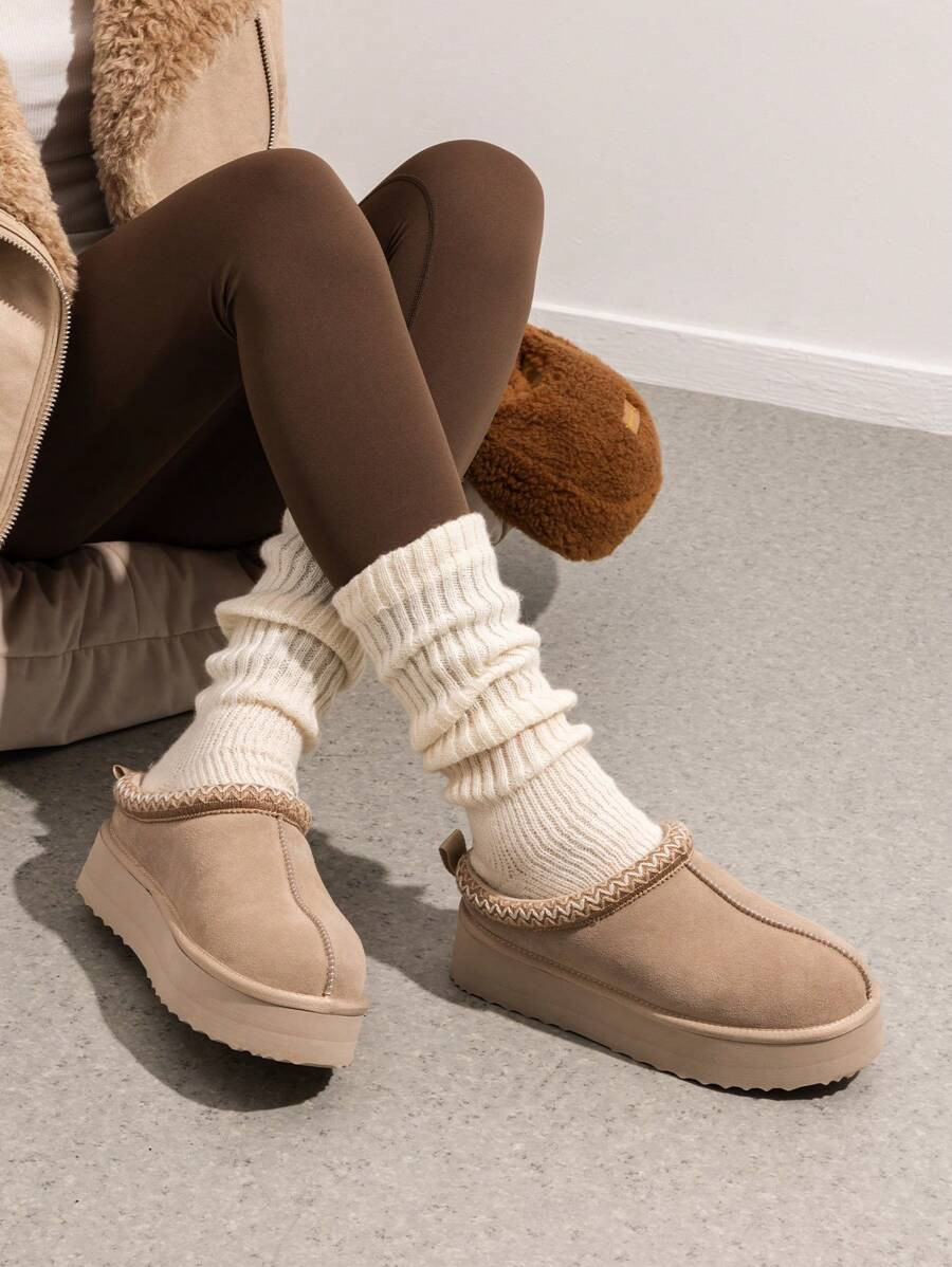 Genuine Suede Women's Fashion Platform Slippers - Short Ankle Boot With Anti-Slip Sole- Cozy, Fuz... | SHEIN