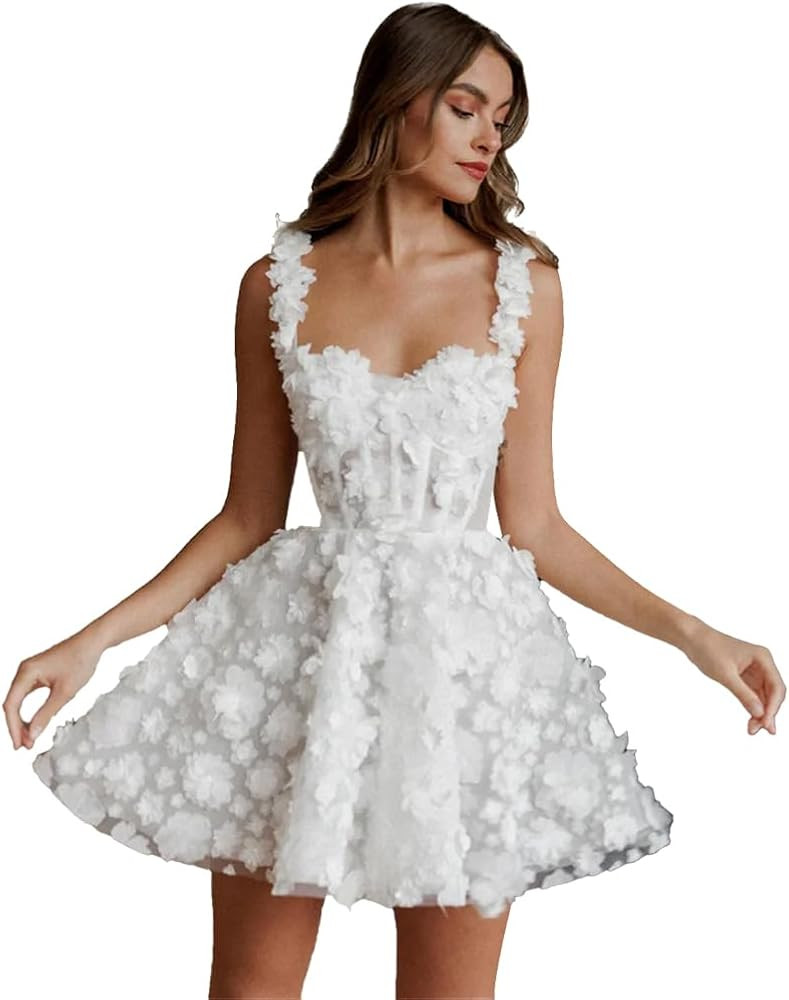 Vintage Tulle Short Wedding Dresses for Bride 2025 Elegant Spaghetti Straps Boho Mini Bridal Dres... | Amazon (US)