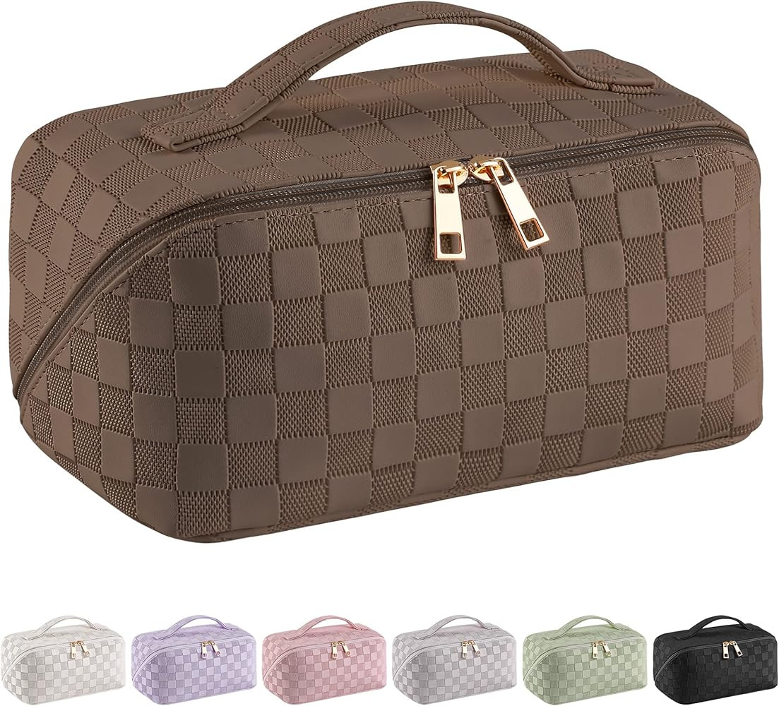 SFXULIX Large Capacity Travel Cosmetic Bag - Makeup Bag, PU Leather Waterproof Cosmetic Bag, Wome... | Amazon (US)