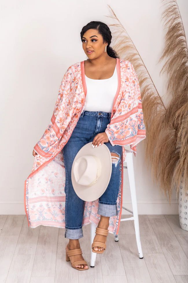 A Way Out Orange Printed Duster Kimono | The Pink Lily Boutique
