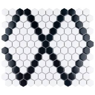 Metro 1 in. Hex Matte White with Black Diamond 10-1/4 in. x 11-7/8 in. Porcelain Mosaic Tile (8.6 sq. ft./Case) | The Home Depot
