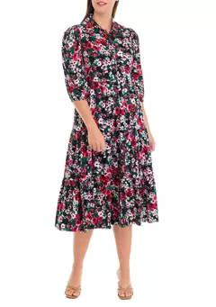Crown & Ivy™ Women's 3/4 Sleeve Midi Challis Shirtdress | Belk