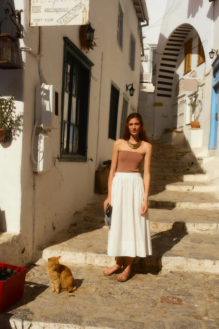 White Poplin Trapunto Stitch Brie Skirt | Tuckernuck (US)