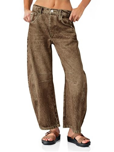 PLNOTME Women's Baggy Boyfriend Jeans Vintage Wide Leg Mid Rise Barrel Denim Ankle Pants | Amazon (US)