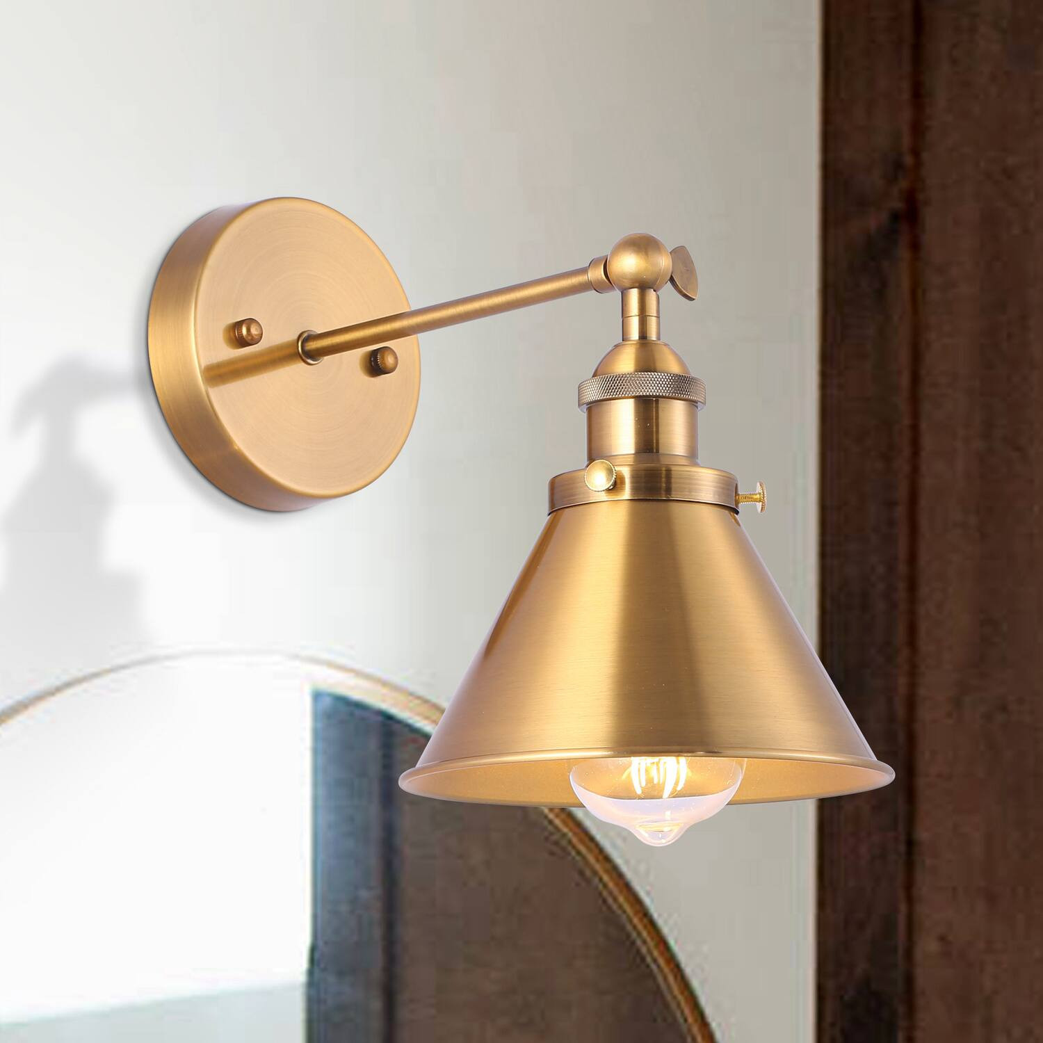 Parrot Uncle - 7" W Industrial Wall Sconce with Metal Cone Shade - Brass | Best Buy U.S.