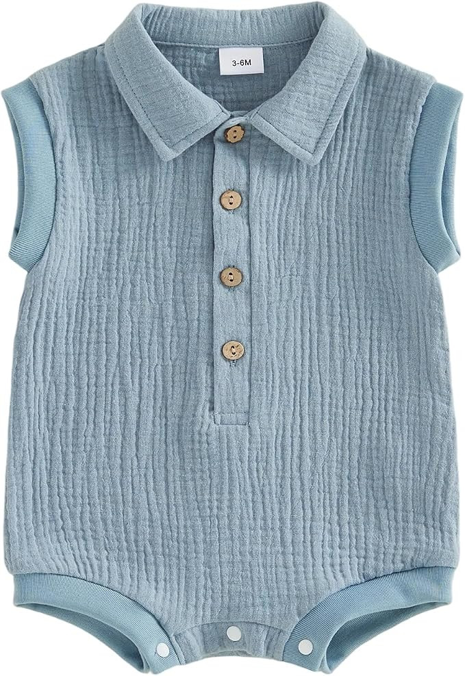 Honganda Newborn Baby Boy Cotton Linen Romper Short Sleeve Lapel Collar Button Down Jumpsuit Summ... | Amazon (US)