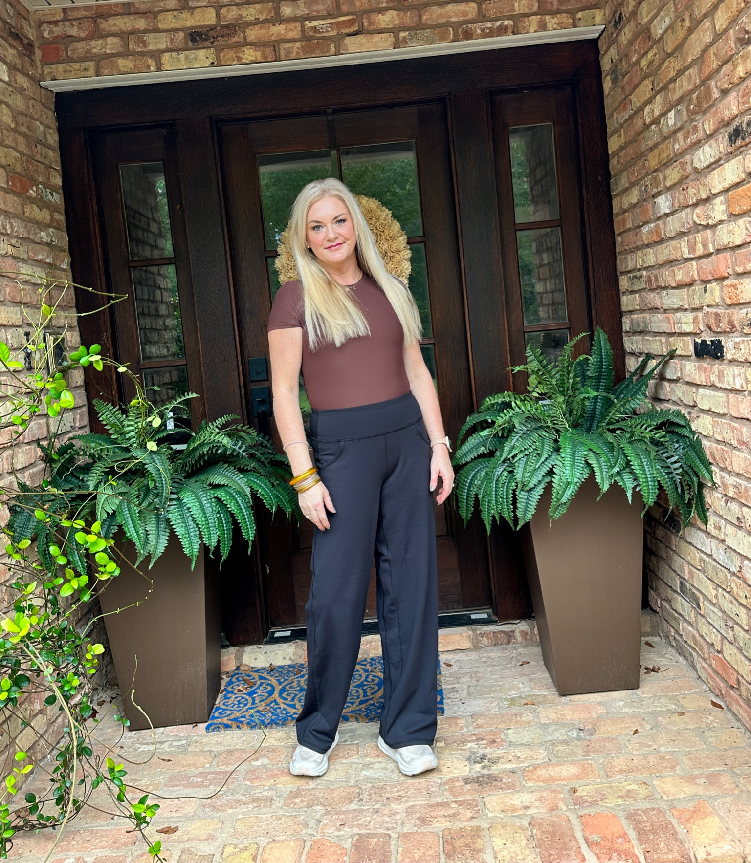 The most comfortable outfit! Great for travel & just a perfect fall transition outfit! The bodysuit is just like Skims & the pants rival Lulu! These can be dressed up or down! Also wearing the most comfortable bras that are just like Skims! Neutral color Hoka’s are perfect! 

#LTKfindsunder100 #LTKSeasonal #LTKstyletip