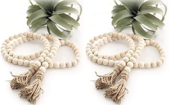 LSKY 58In/pc Wood Bead Garland Rustic Tassels Farmhouse Beads for Farmhouse Wall Hanging Decor (2... | Amazon (US)