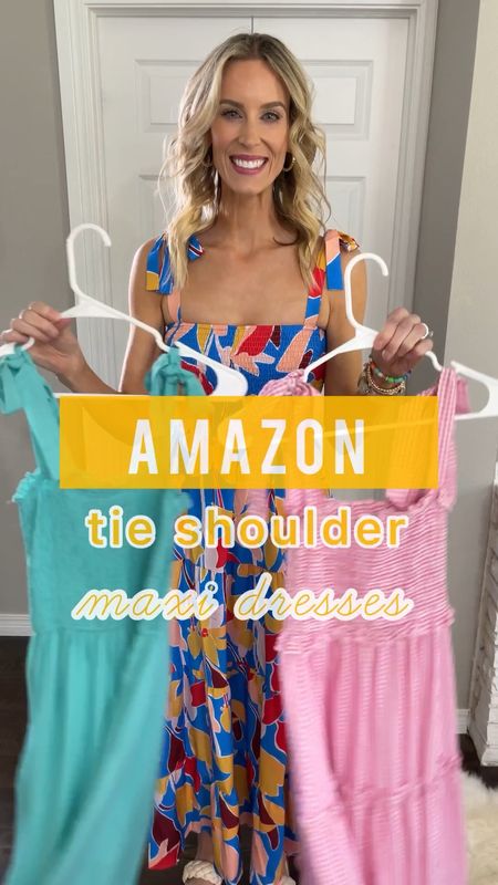 Amazon tie shoulder maxi dresses! You’ll love all three of these Amazon maxi dresses for summer! So cute and true to size. 

Vacation dress / beach dress / long dress / smocked dress / baby shower dress / casual wedding dress 

#LTKunder50 #LTKunder100