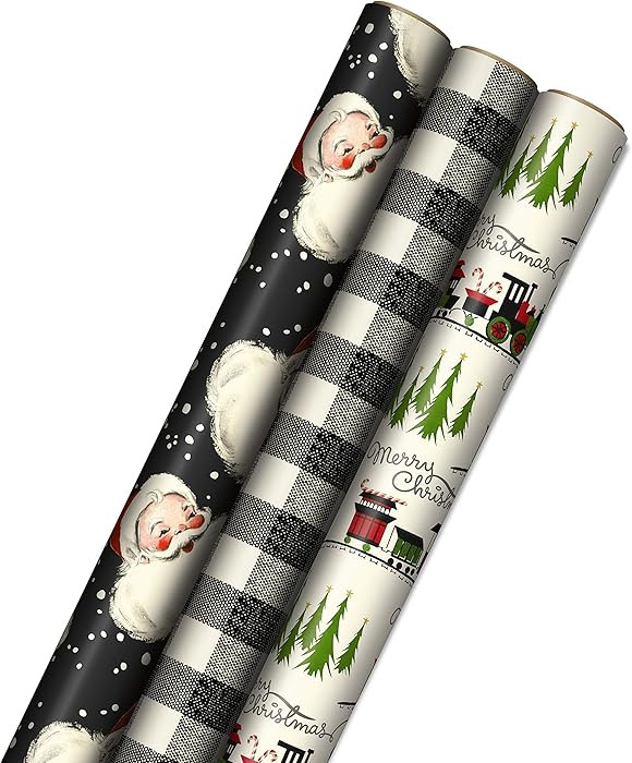 Hallmark Black Christmas Wrapping Paper with Cut Lines on Reverse (3 Rolls: 120 sq. ft. ttl) Retr... | Amazon (US)