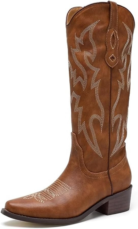 Women's Fashion Denim Western Boots High Heel Formal Boots Loose Knee High Boots Women's Casual B... | Amazon (US)