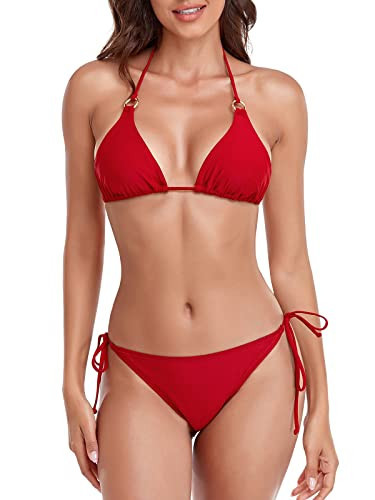 RELLECIGA Women's Triangle Bikini Set Swimsuit for Women Red(Ring Style) Size Small | Amazon (US)