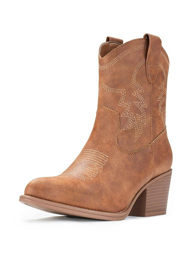 Cowboy Boots for Women Ankle Cowgirl Booties Western Mid Calf Pointed Toe Booties Short Chunky Cl... | Walmart (US)