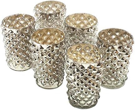 Serene Spaces Living Set of 6 Antique Silver Diamond Votive Holder, Handmade Mercury Glass Finish, U | Amazon (US)