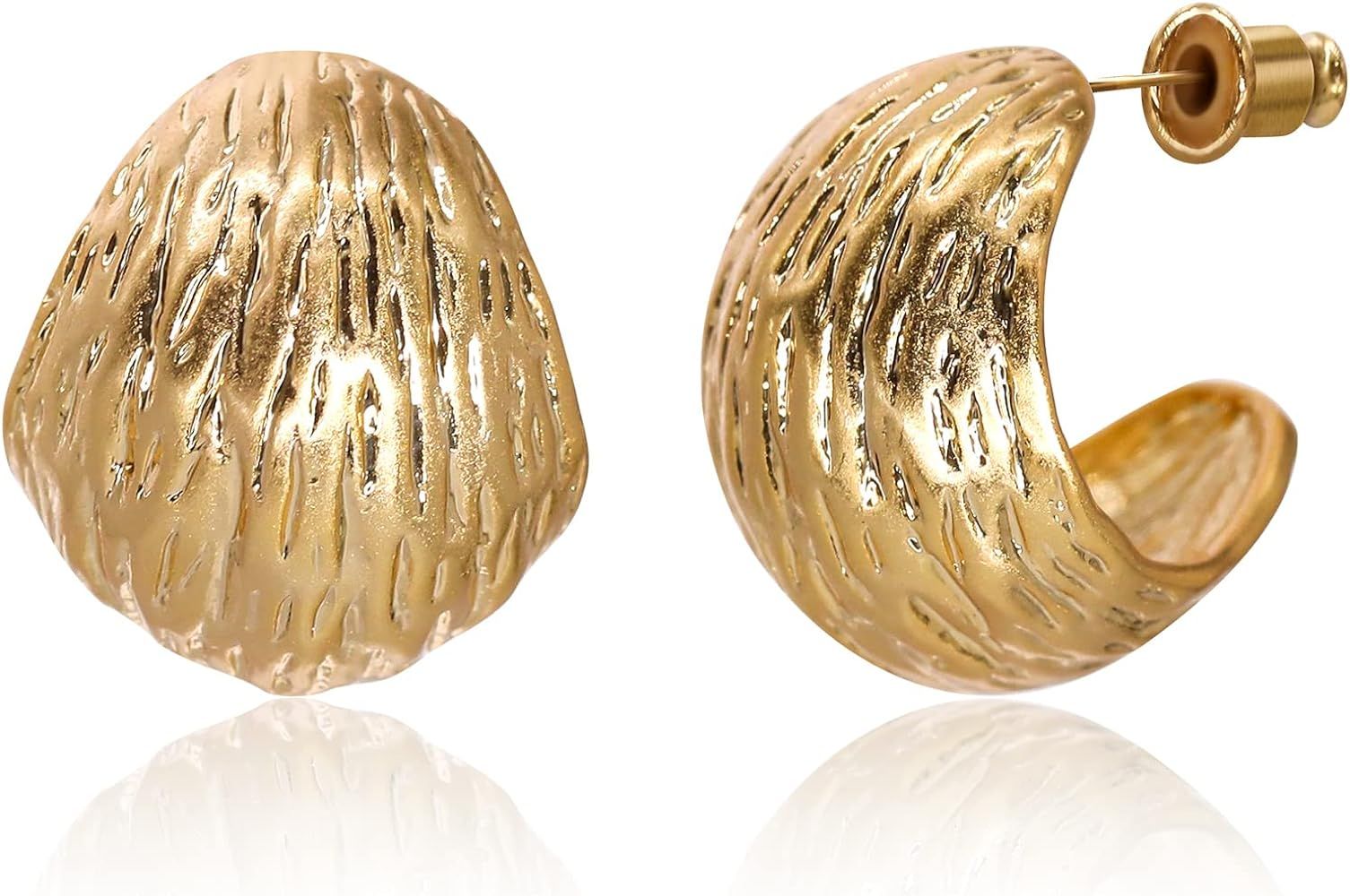 KITTYOUTH Chunky Hoop Earrings for Women Gold/Silver Plated Lightweight Open Hoop Earrings Trendy Hu | Amazon (US)