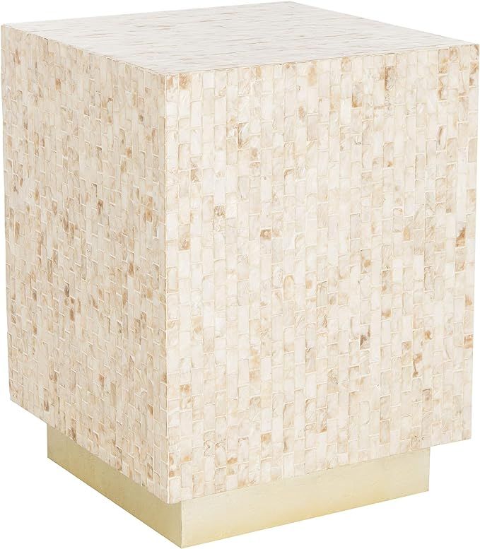 Safavieh Home Juno Multi Beige and Gold Faux Mother of Pearl Rectangle Mosaic Side Table | Amazon (US)