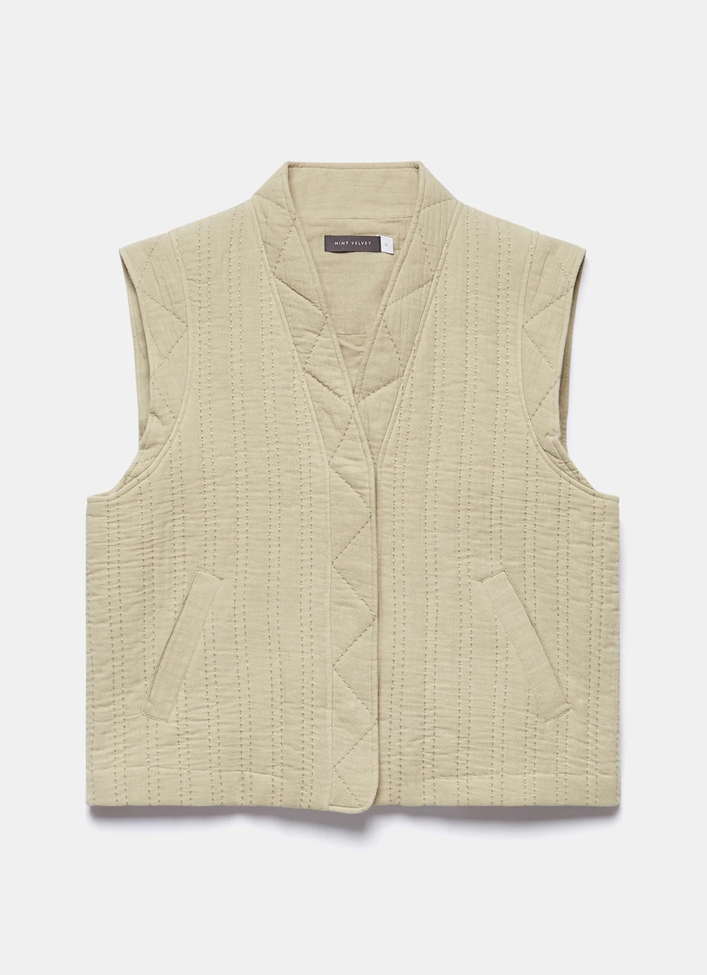 Sage Green Cotton Quilted Gilet | Mint Velvet
