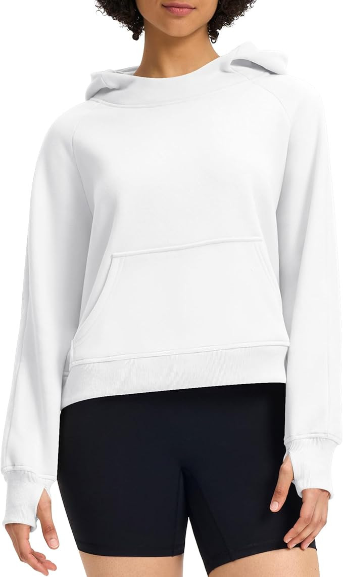 Womens Cropped Hoodies Mock Neck Sweatshirts Fall Fleece Lined Pullover with Thumb Hole 2024 Wint... | Amazon (US)