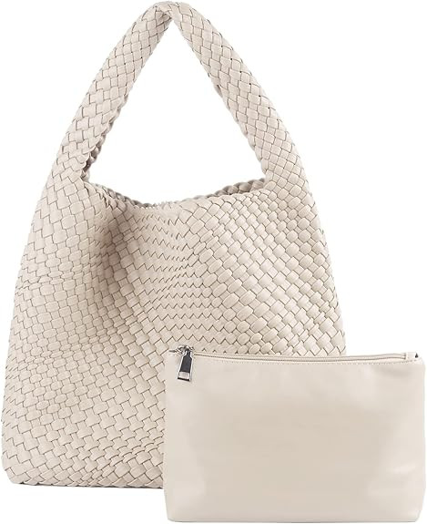 Woven Tote Bag For Women, Large Vegan Leather Handbag, Casual Shoulder Bag, Underarm Commuter Hob... | Amazon (US)