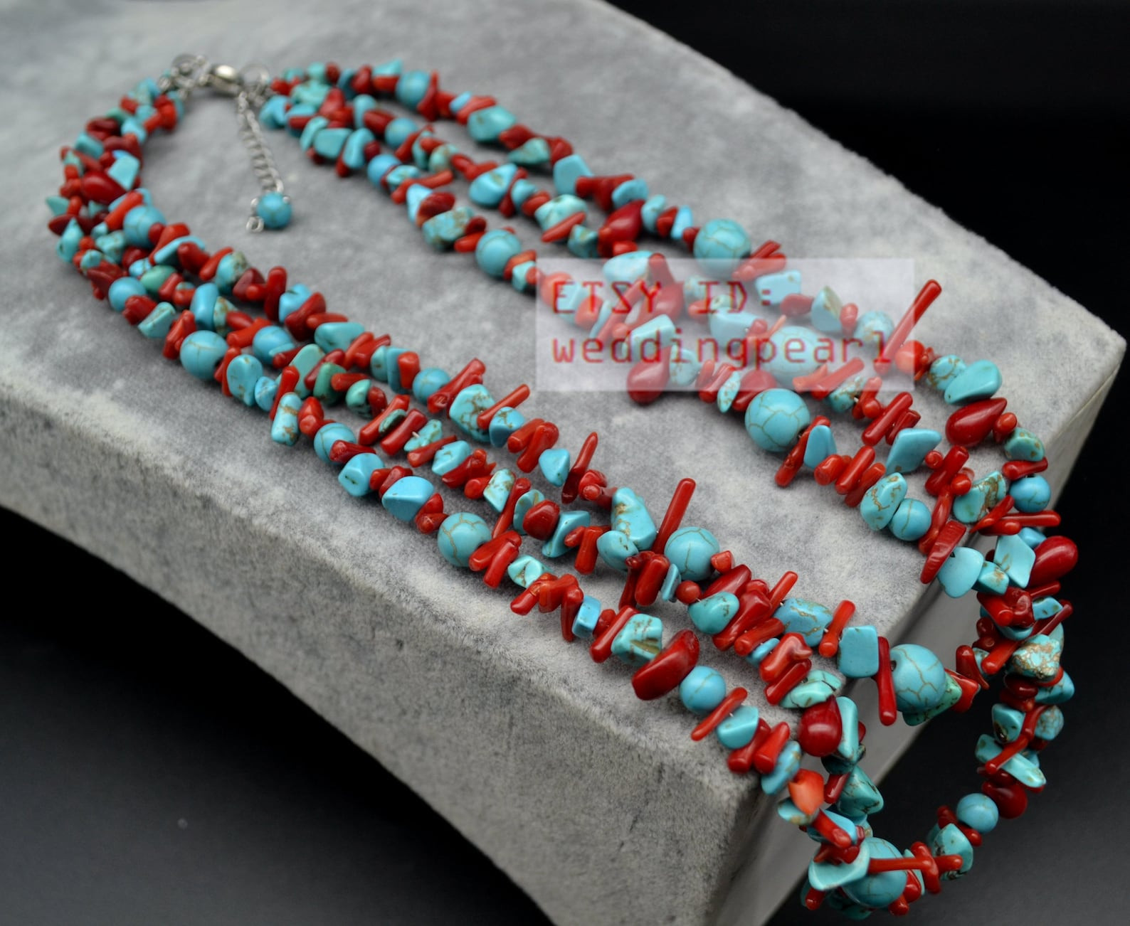 Turquoise and Coral Necklace, Triple Strands Red Coral and Turquoise Mixed Necklace,wedding Neckl... | Etsy (UK)