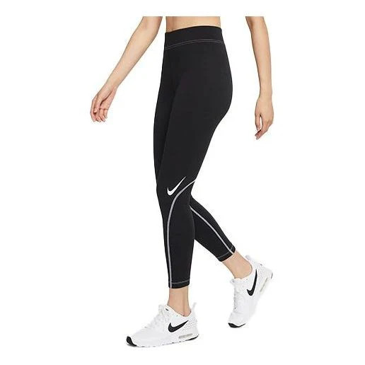 (WMNS) Nike Sportswear Swoosh High Waist Training Sports Tight Gym Pants/Trousers/Joggers Black DD5589-010 | KICKS CREW