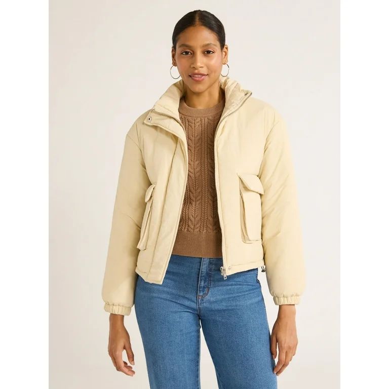 Scoop Women's Cargo Puffer Jacket, Midweight, Sizes XS-XXL | Walmart (US)