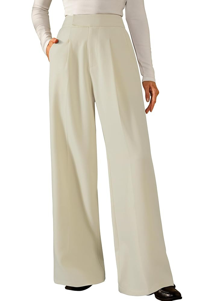 Arach&Cloz Women's Wrinkle-Free Pleated Business Wide Leg Pants Fall 2025 | Amazon (US)