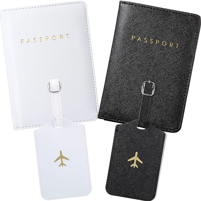 Weewooday 2 Set Mr and Mrs Passport Covers Holder and Luggage Tags Cute Leather Wallets Holder Tr... | Amazon (US)