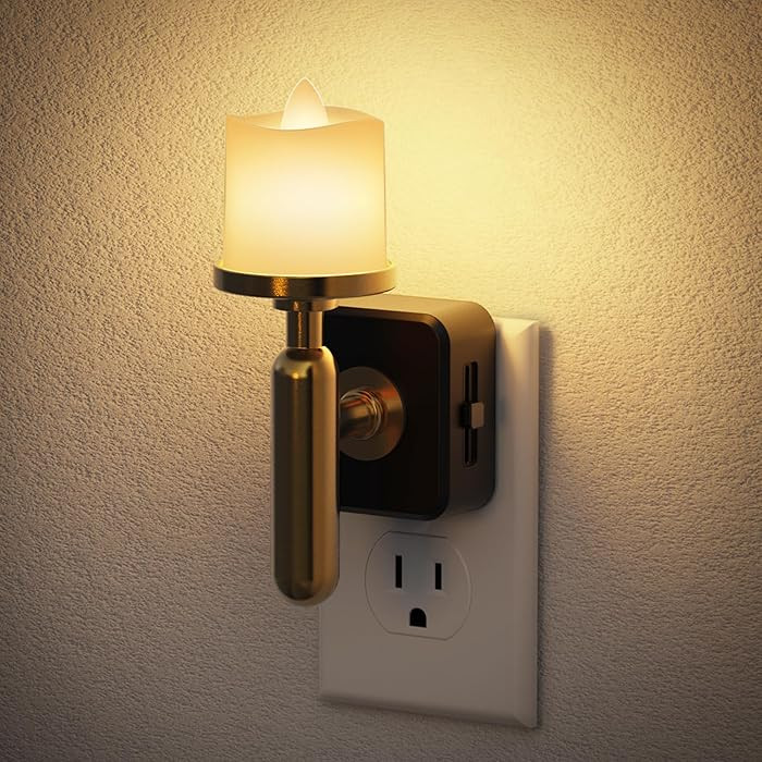 JandCase Candle Night Light, Night Lights Plug into Wall, 3000K Soft White, 0-100LM Adjustable Br... | Amazon (US)