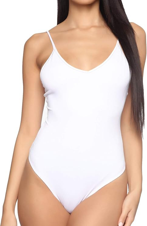 MANGDIUP Women's V-Neck/Square Neck Backless Camisole Adjustable Spaghetti Strap Bodysuits Jumpsu... | Amazon (US)