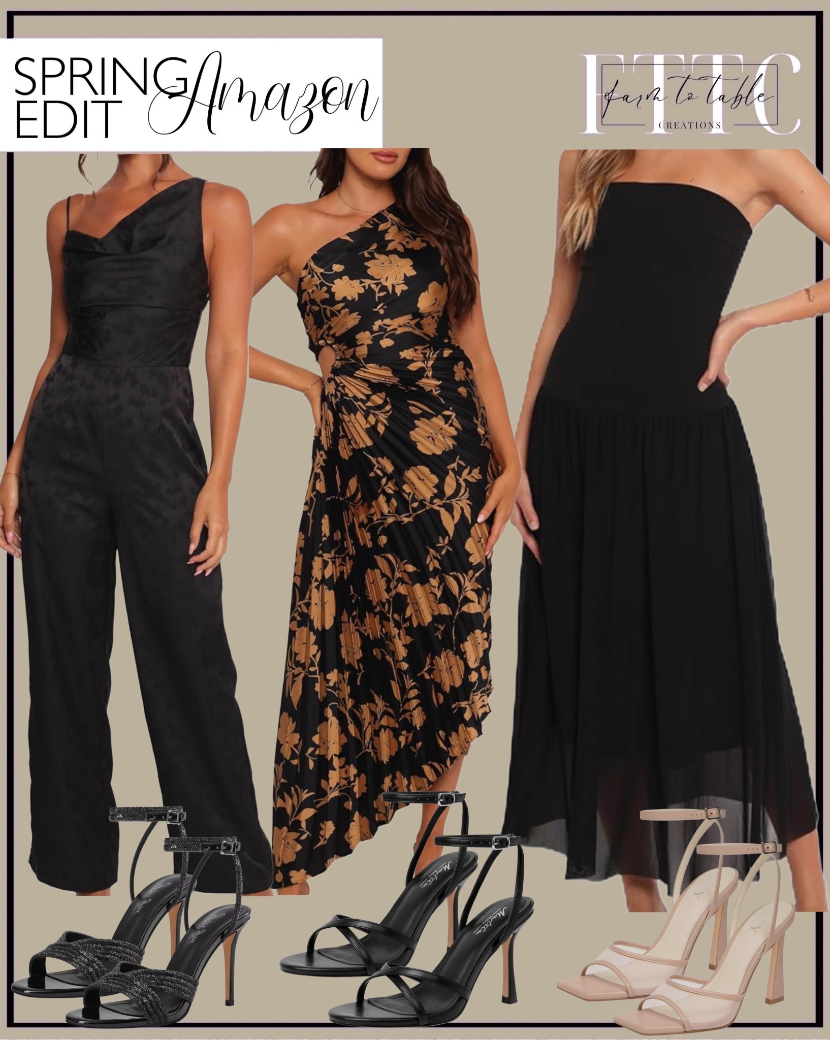 Chic Black Outfit Ideas for Any Occasion 🖤

Follow @farmtotablecreations on Instagram for more high-end looks for less 🤎

If you ever feel like you have nothing to wear… start with black 😍 These are the kind of pieces that instantly make you feel put together with zero effort. From a sleek one-shoulder jumpsuit to a flowy strapless dress and that gorgeous floral moment in between—each one is timeless, flattering, and so easy to dress up.

Pair with simple heels like these and you’ve got a look that works for weddings, date nights, events… all of it 🖤

#ootd #ootn #blackdress #jumpsuit #weddingguestdress #dateoutfit #heels #amazonfashion #styleinspo #outfitideas #chicstyle #neutralstyle #elevatedstyle #fashionfinds #classicstyle

black outfit | little black dress | jumpsuit outfit | wedding guest dress | date night outfit | evening outfit | black heels | nude heels | minimal style | chic outfits | elevated basics | timeless fashion | capsule wardrobe | outfit inspo | affordable fashion | amazon fashion finds | classy style | modern woman style | night out outfit | event outfit | effortless style | fashion staples | simple chic | neutral wardrobe | everyday elegance

#LTKSaleAlert #LTKOver40 #LTKWedding