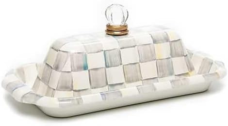MACKENZIE-CHILDS Enamel Butter Box, Cute Lidded Butter Dish, Gray-and-White Sterling Check | Amazon (US)