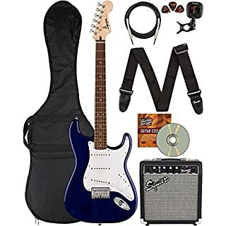 Squier by Fender Stratocaster Beginner Guitar Pack, Laurel Fingerboard, Black, with Gig Bag, Amp, St | Amazon (US)